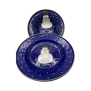 2 Pc. Golden Rabbit II Denise S. Harvey Designs Bowl & Plate 1997 Snowman